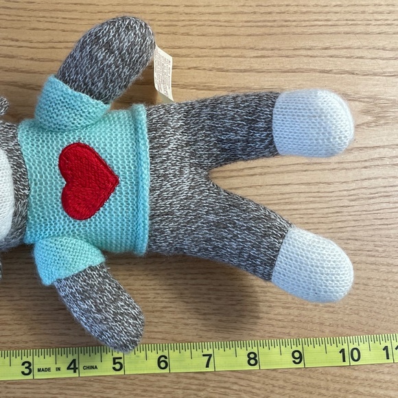 Dan Dee Plush Sock Monkey Teal Sweater w Heart Stuffed Animal 2015 10” Toy - Picture 9 of 10